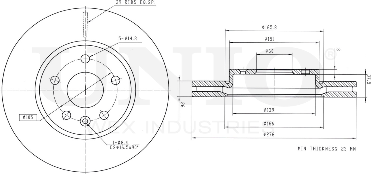 Диск тормозной (Unio). Артикул BRD-20034