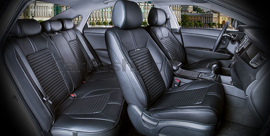 Накидки универсальные CarFashion Sector Leather Plus для авто, цвет Черный/Черный/Черный. Артикул 22223