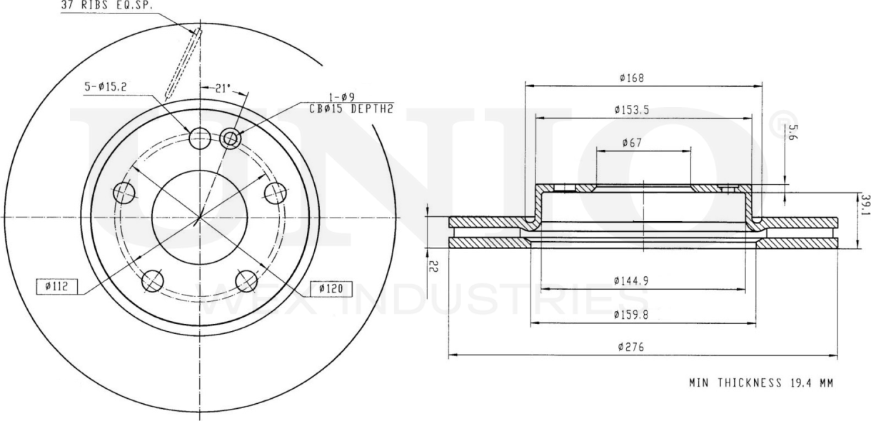 Диск тормозной (Unio). Артикул BRD-20455