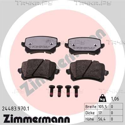 Тормозные колодки Zimmermann rd:z задние для Audi Q3 I (8U) 2011-2018. Артикул 24483.970.1