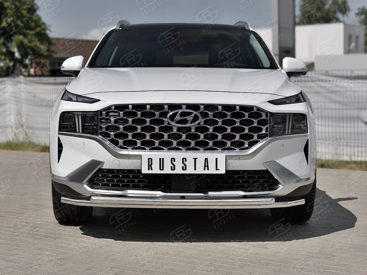 Защита RusStal переднего бампера d42 секции-d42 дуга для Hyundai Santa Fe IV рестайлинг 2021-2026. Артикул HSFZ-003596