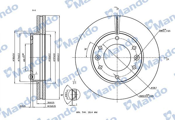 Тормозной диск Mando передний для Hyundai H-1 II 2008-2026. Артикул MBC030081