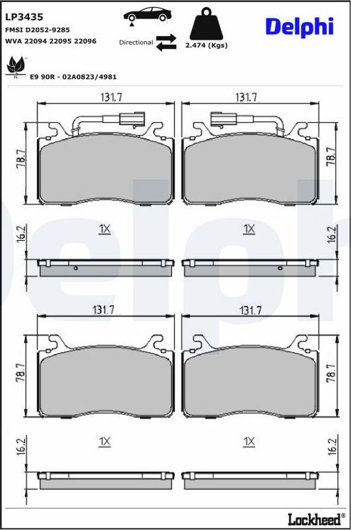 Тормозные колодки Delphi (Low-Metallic) для Alfa Romeo Giulia II (952) 2015-2026. Артикул LP3435