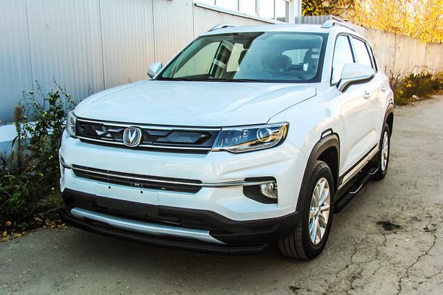 Защита Slitkoff переднего бампера d57 черная для Changan CS35 Plus 2019-2026. Артикул CHANCS35P-001B