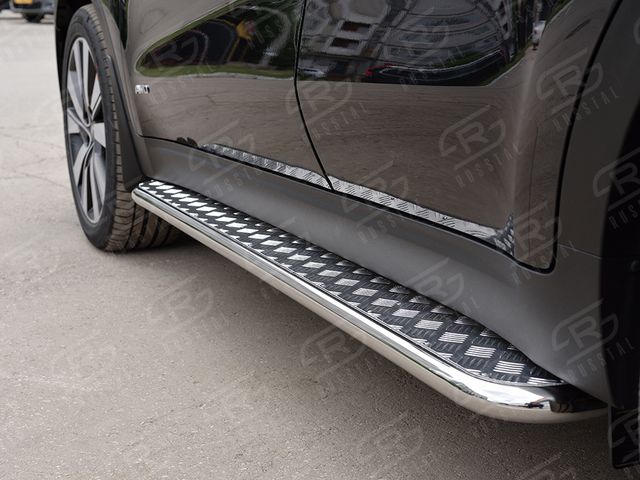 Защита порогов RusStal труба d42 с листом (вариант 1) для Kia Sportage IV 2016-2018. Артикул KSL-0022911