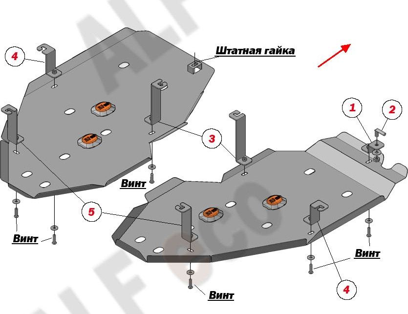 Защита алюминиевая Alfeco для топливного бака Jeep Grand Cherokee WK2 2013-2022. Артикул ALF.48.04 AL4