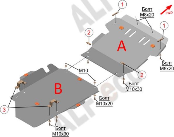 Защита алюминиевая Alfeco для картера и КПП Mitsubish Pajero Pinin 1998-2006. Артикул ALF.14.28 AL4