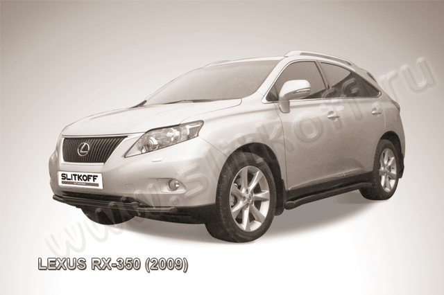 Защита Slitkoff переднего бампера d57/57 двойная ЧЕРНАЯ матовая для Lexus RX 350 2009-2012. Артикул LRX35007B