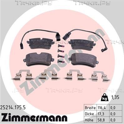 Тормозные колодки Zimmermann задние для Audi S6 IV (C7) 2012-2018. Артикул 25214.175.5