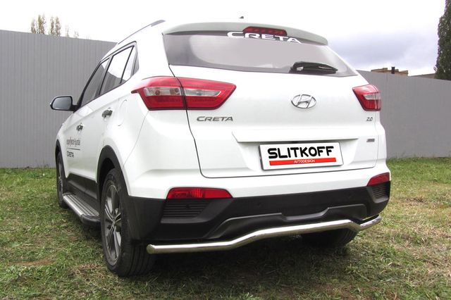 Защита Slitkoff заднего бампера d57 скоба для Hyundai Creta 4WD 2016-2021. Артикул HCRET4WD010