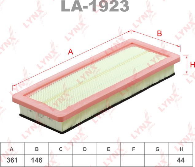Воздушный фильтр LYNXauto для Citroen C4 I 2008-2013. Артикул LA-1923