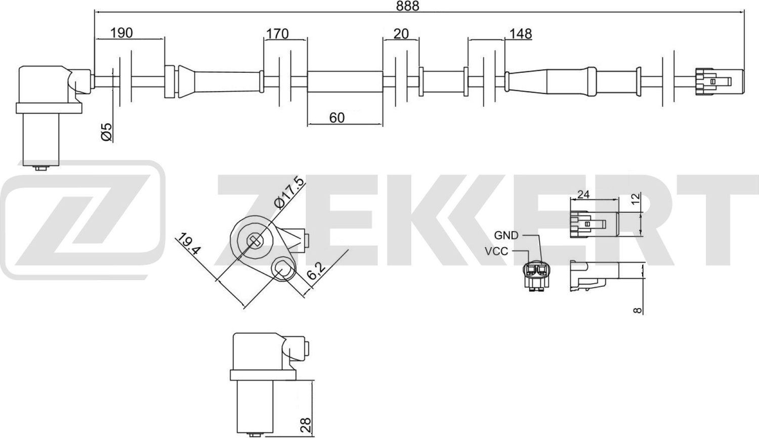Датчик ABS Zekkert. Артикул SE-6085