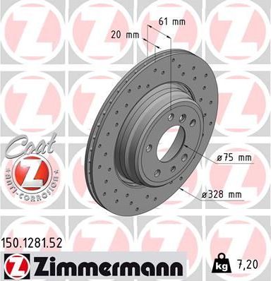 Тормозной диск Zimmermann Sport Coat Z задний для BMW 8 I (E31) 1992-1996. Артикул 150.1281.52