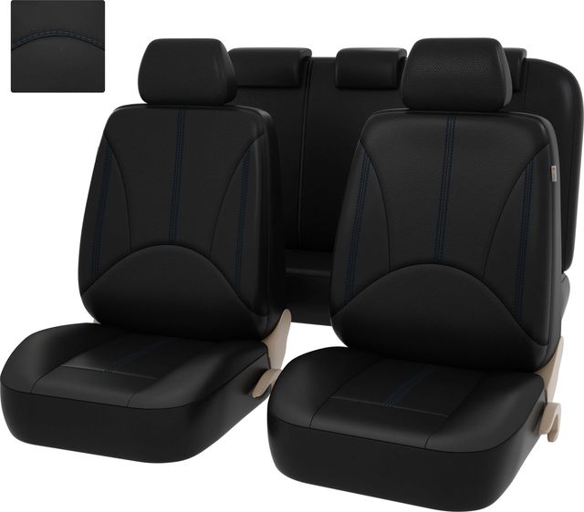 Чехлы универсальные PSV Imperial Next на сидения, цвет Черный/Отстрочка синяя. Артикул 124615