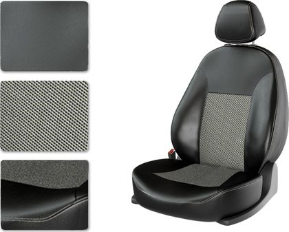 Чехлы CarFashion Classic на сидения для Hyundai Solaris седан (зад. сид. разд.) 2010- 2017, цвет Черный/Жаккард серый/Серый. Артикул 21110644