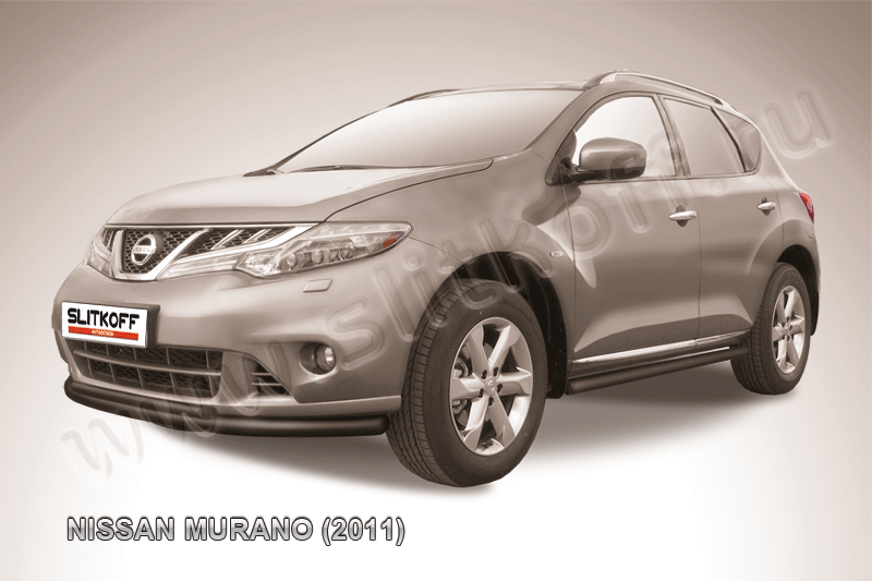 Защита Slitkoff переднего бампера d57/42 двойная ЧЕРНАЯ матовая для Nissan Murano Z51 2011-2015. Артикул NIM11002B