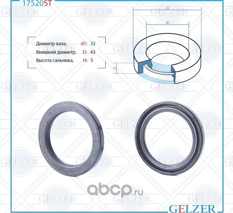 17520ST Сальник рулевого механизма 32x43x5 (Gelzer). Артикул 17520ST