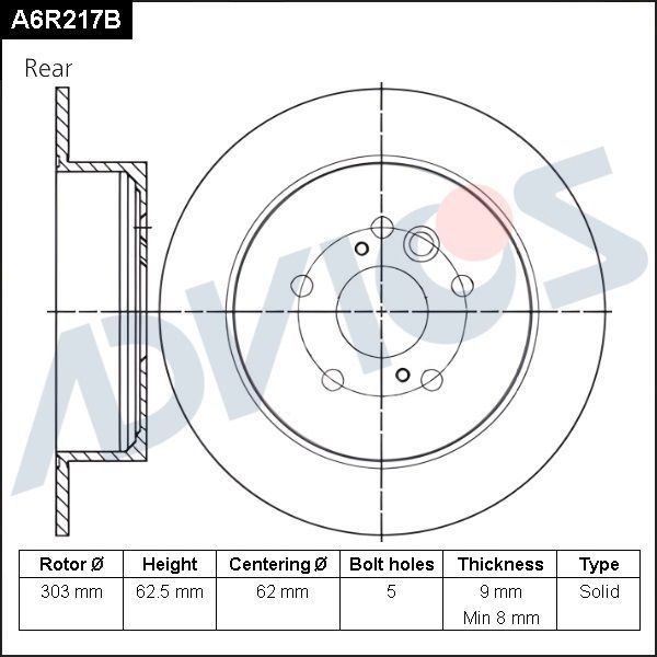 Тормозной диск Advics для Kia Carnival II 2006-2014. Артикул A6R217B