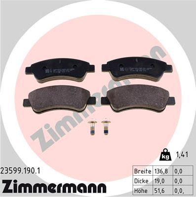 Тормозные колодки Zimmermann передние для Citroen C3 III 2016-2026. Артикул 23599.190.1