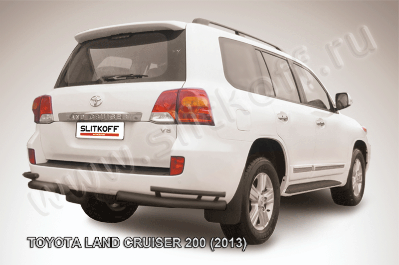 Защита Slitkoff задняя d76/42 уголки двойные ЧЕРНАЯ матовая для Toyota Land Cruiser 200 2013-2015. Артикул TLC2-13-017B