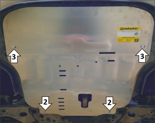 Защита алюминиевая Мотодор для картера двигателя и КПП Hyundai Palisade 2020-2026. Артикул 30904