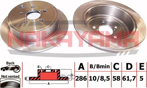 Торм. диск задний Subaru Forester 01.08-, Legacy 09.09- (286x10x5) (Nakayama). Артикул Q4862