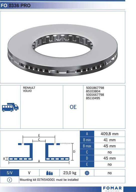Тормозной диск Fomar. Артикул FO 0336 PRO