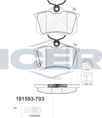 Тормозные колодки Icer. Артикул 181593-703