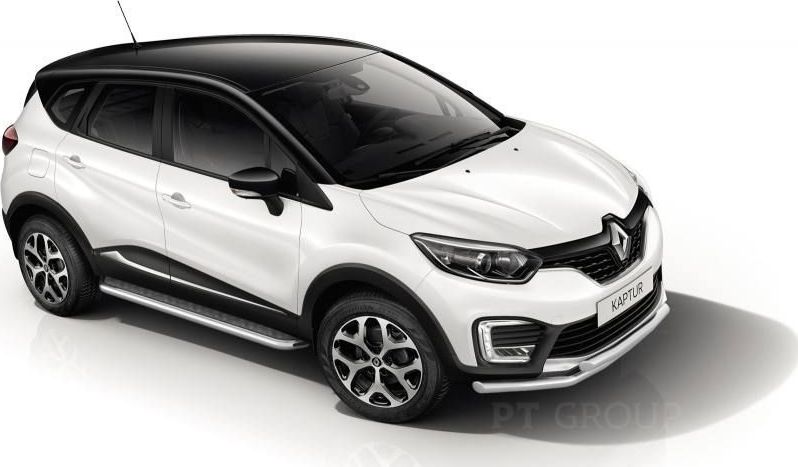 Защита порогов PT Group с алюминиевой площадкой d51 (НПС) для Renault Kaptur 2016-2026. Артикул RKA220302