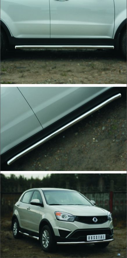 Защита порогов RusStal труба d63 (вариант 3) для SsangYong Actyon II 2014-2026. Артикул SYAT-0019753