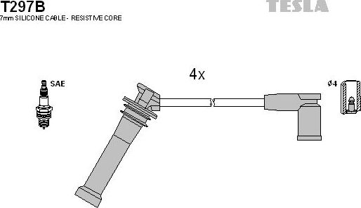 Высоковольтные провода (провода зажигания) (комплект) Tesla для Mazda MPV II (LW) 2002-2006. Артикул T297B