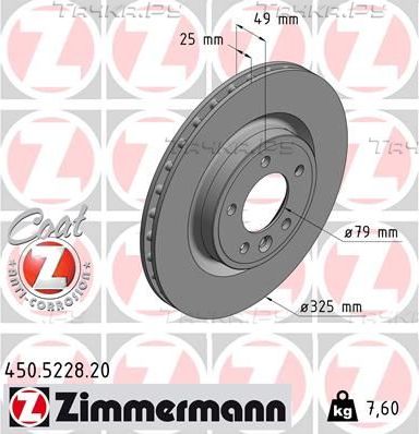 Тормозной диск Zimmermann Coat Z задний для Land Rover Range Rover IV 2012-2026. Артикул 450.5228.20