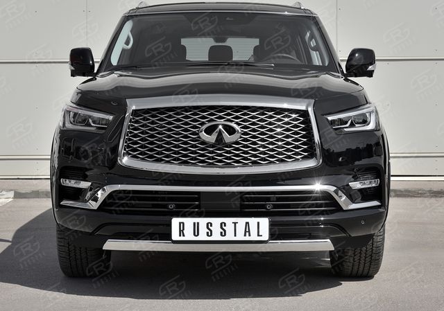 Защита RusStal переднего бампера d75х42 дуга для Infiniti QX80 I рестайлинг 2018-2025. Артикул IQX8Z-003006