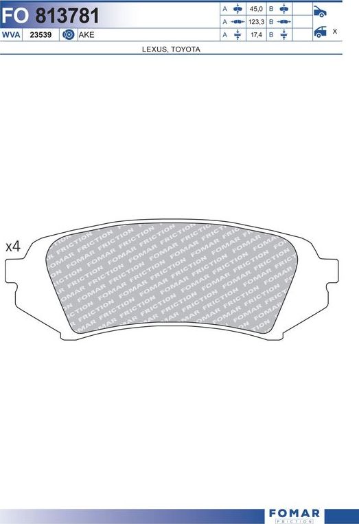 Тормозные колодки Fomar задние для Toyota Land Cruiser 100 1998-2007. Артикул FO 813781