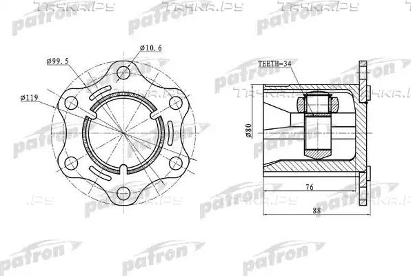Шрус внутренний (граната) Patron для Volkswagen Passat CC I 2008-2012. Артикул PCV5004