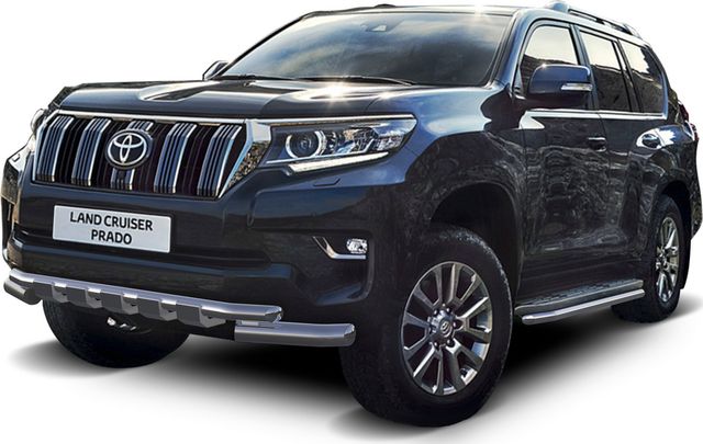 Защита Rival переднего бампера d76+d57 с профильной защитой картера для Toyota Land Cruiser Prado 150 рестайлинг (кроме Style и TRD) 2017-2026. Артикул R.5721.010