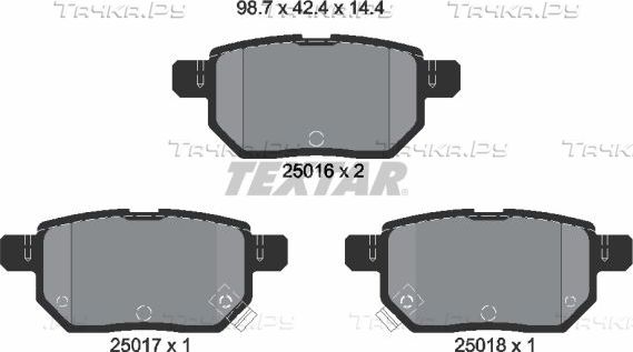 Тормозные колодки Textar задние для Subaru Trezia 2011-2016. Артикул 2501601