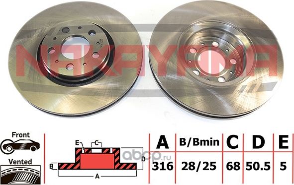 Торм. диск передний вент.Volvo XC90 2.5i 20V Turbo 10/2002- 316x28x5 (Nakayama). Артикул Q4659