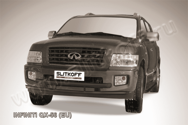 Защита Slitkoff переднего бампера d76/57 двойная ЧЕРНАЯ матовая для Infiniti QX56 II 2004-2010. Артикул IN.QX005B
