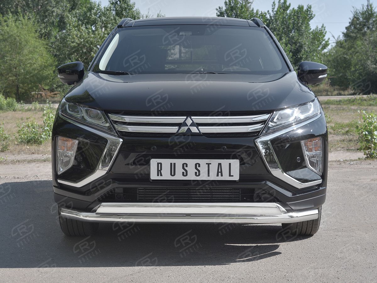 Защита РусCталь переднего бампера d63 секции-d75x42 дуга для Mitsubishi Eclipse Cross 2018-2026. Артикул MEZ-003043