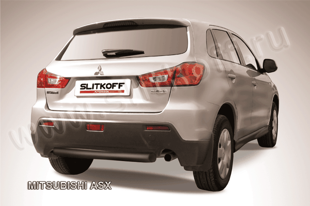 Защита Slitkoff заднего бампера d76 короткая ЧЕРНАЯ матовая для Mitsubishi ASX 2010-2012. Артикул MAS011B