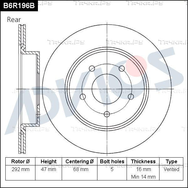 Тормозной диск Advics для Nissan Qashqai II 2019-2026. Артикул B6R196B