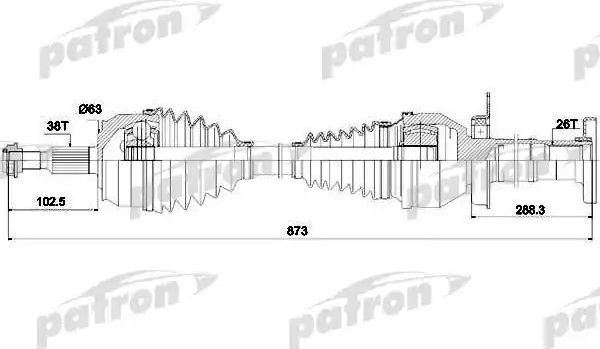 Полуось (привод в сборе, приводной вал) Patron. Артикул PDS4502