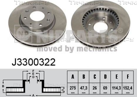 Тормозной диск Nipparts передний для Kia Spectra II 2004-2009. Артикул J3300322