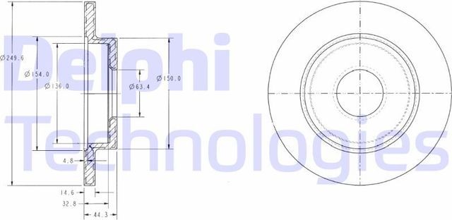 Тормозной диск Delphi задний для SEAT Exeo 2010-2013. Артикул BG3673