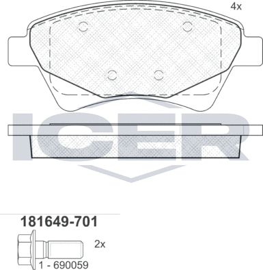 Тормозные колодки Icer передние для Renault Megane II 2002-2010. Артикул 181649-701