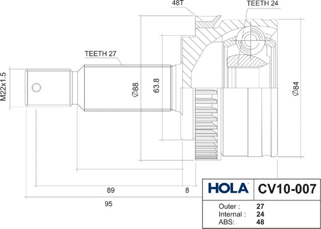 Шрус наружный (граната) HOLA. Артикул CV10-007