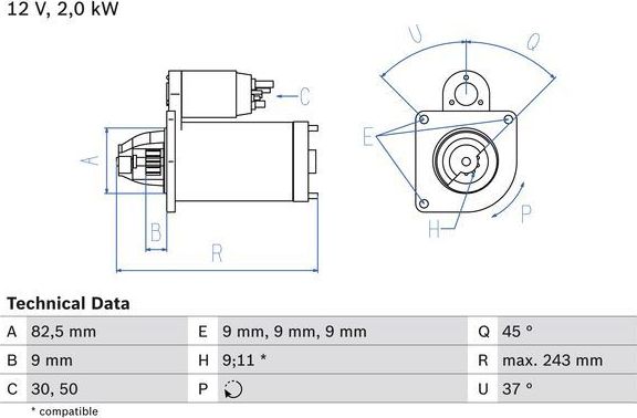 Стартер Bosch для Alfa Romeo 156 I 1998-2001. Артикул 0 986 017 790