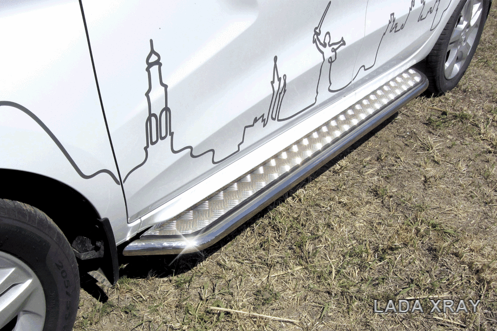 Пороги Slitkoff d42 с листом усиленная для Lada Xray 2015-2026. Артикул LadXR007