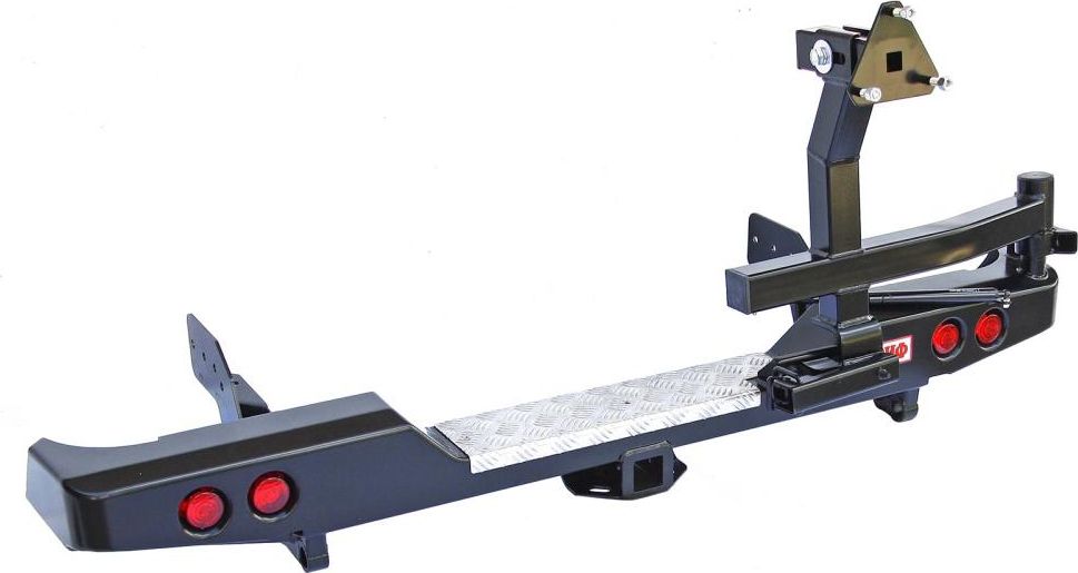 Бампер силовой РИФ задний с квадратом под фаркоп, калиткой и фонарями для Mitsubishi L200 2005-2015 (кузов 1350 мм). Артикул RIFTRT-20125